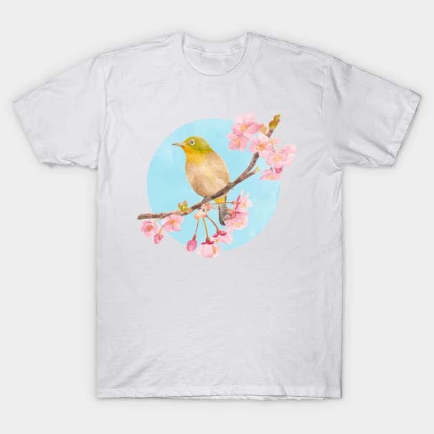 Cape White-eye with Sakura T-Shirt by Flowering Words